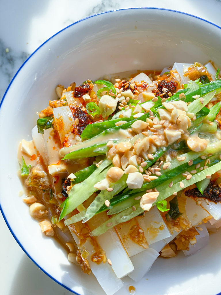 mung bean jelly noodles with cucumbers peanuts