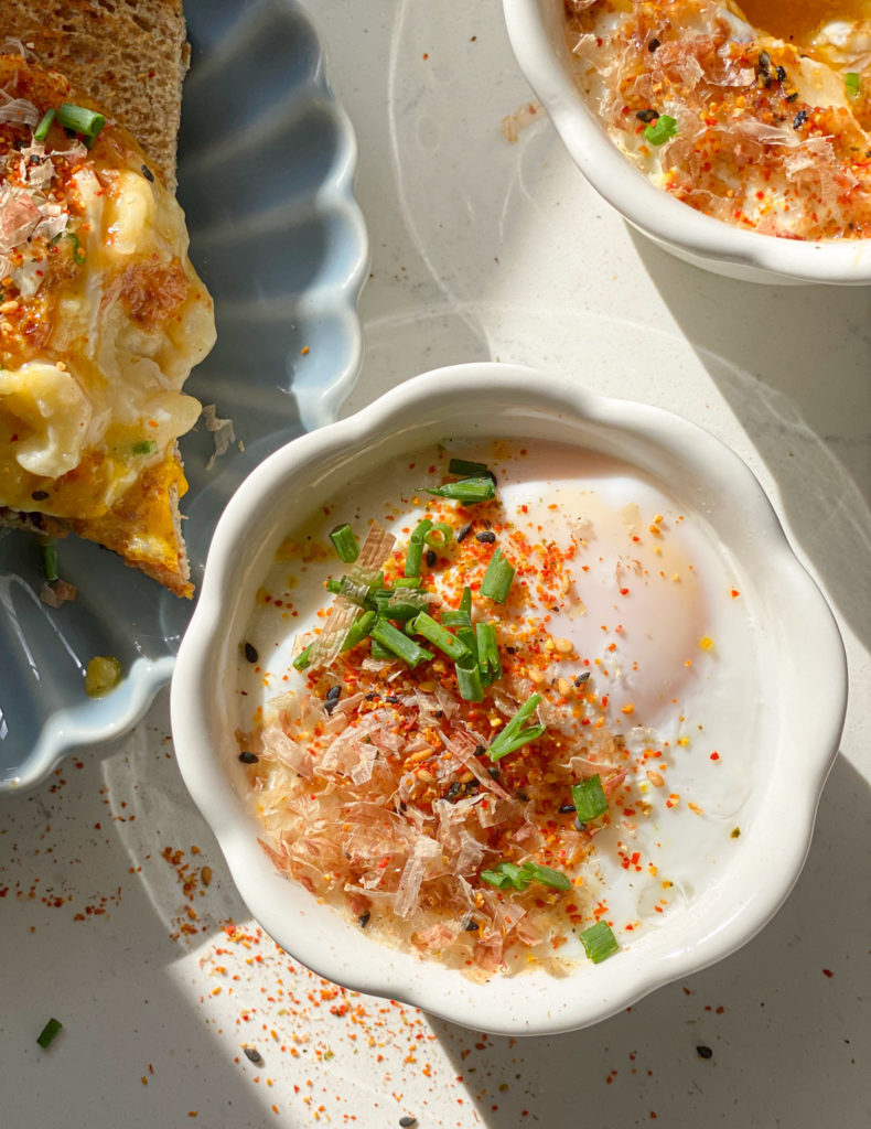 jammy eggs with creamy potatoes