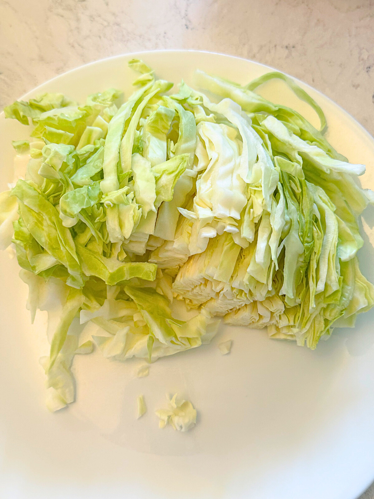 A plate of chopped cabbage.